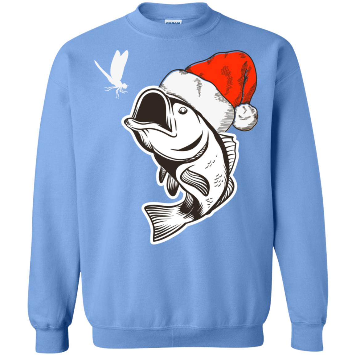 Bass Fishing Santa Hat Christmas Gift Shirt For Fishing Lovers Carolina Blue