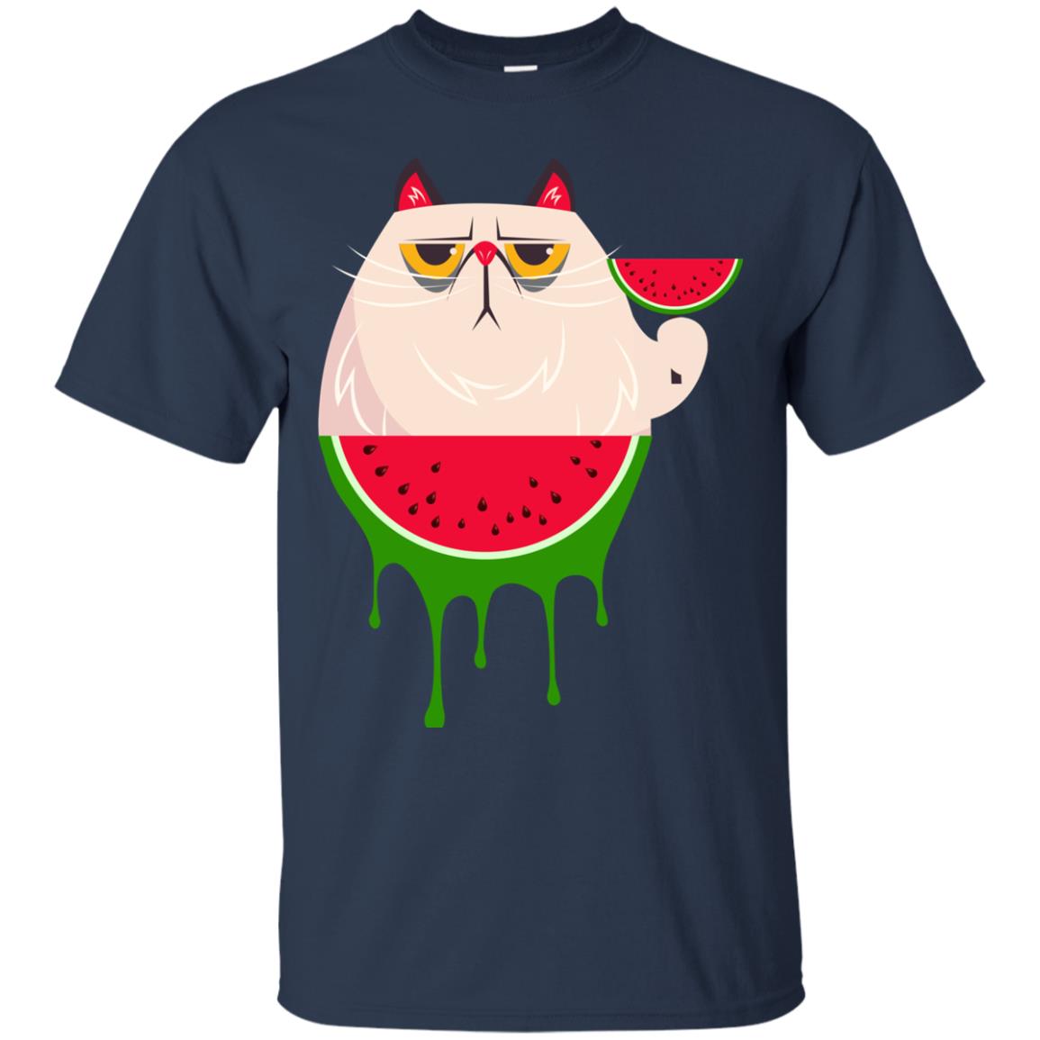 Watermelon Cat Funny Summer Melon Fruit Shirt Navy