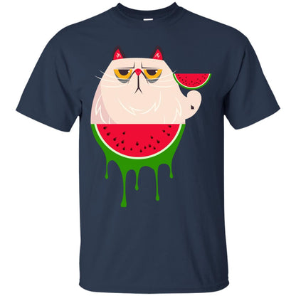 Watermelon Cat Funny Summer Melon Fruit Shirt Navy