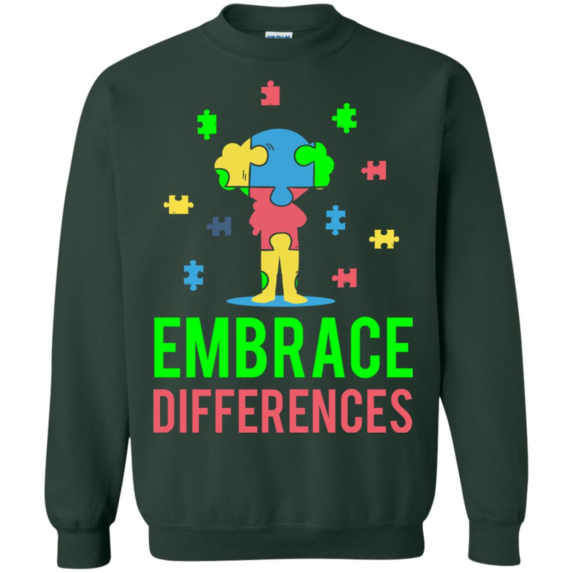 Autism Awareness T-shirt Embrace Differences Forest Green