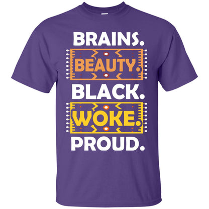 Brains Beauty Black Woke Proud African American T-shirt Purple