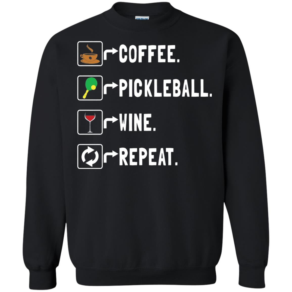 Funny Coffee Lovers T-shirt Pickleball Wine Repeat Black