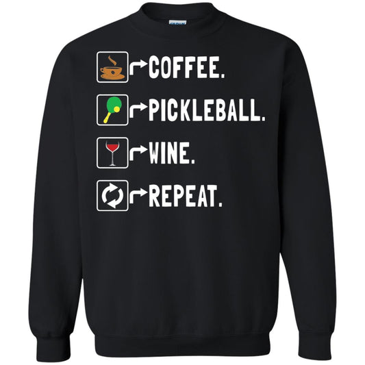 Funny Coffee Lovers T-shirt Pickleball Wine Repeat Black