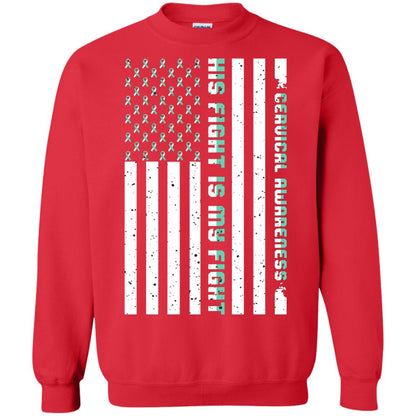 Cervical Awareness His Fight Is My Fight Teal White Stars Flag Of Usa Shirt Red