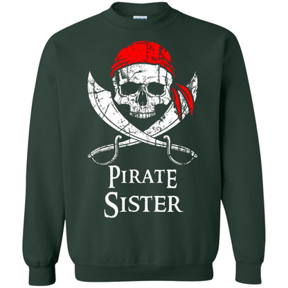 Family T-shirt Pirate Sister Jolly Roger Skull Crossbones Forest Green