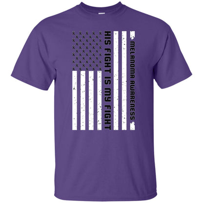 Melanoma Awareness His Fight Is My Fight Black Ribbon Stars Flag Of Usa Shirt Purple
