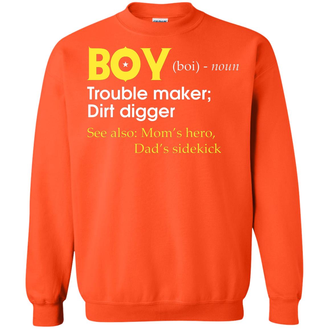 Boy Definition Trouble Maker Dirt Digger Shirt Orange