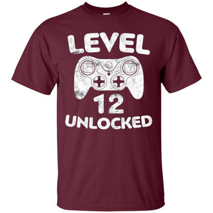 Level 12 Unlocked 12th Video Gamer Birthday Shirt Maroon