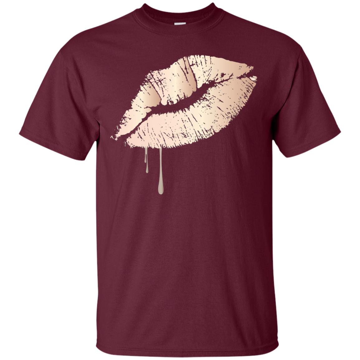 Rose Gold Dripping Lips T-shirt Maroon