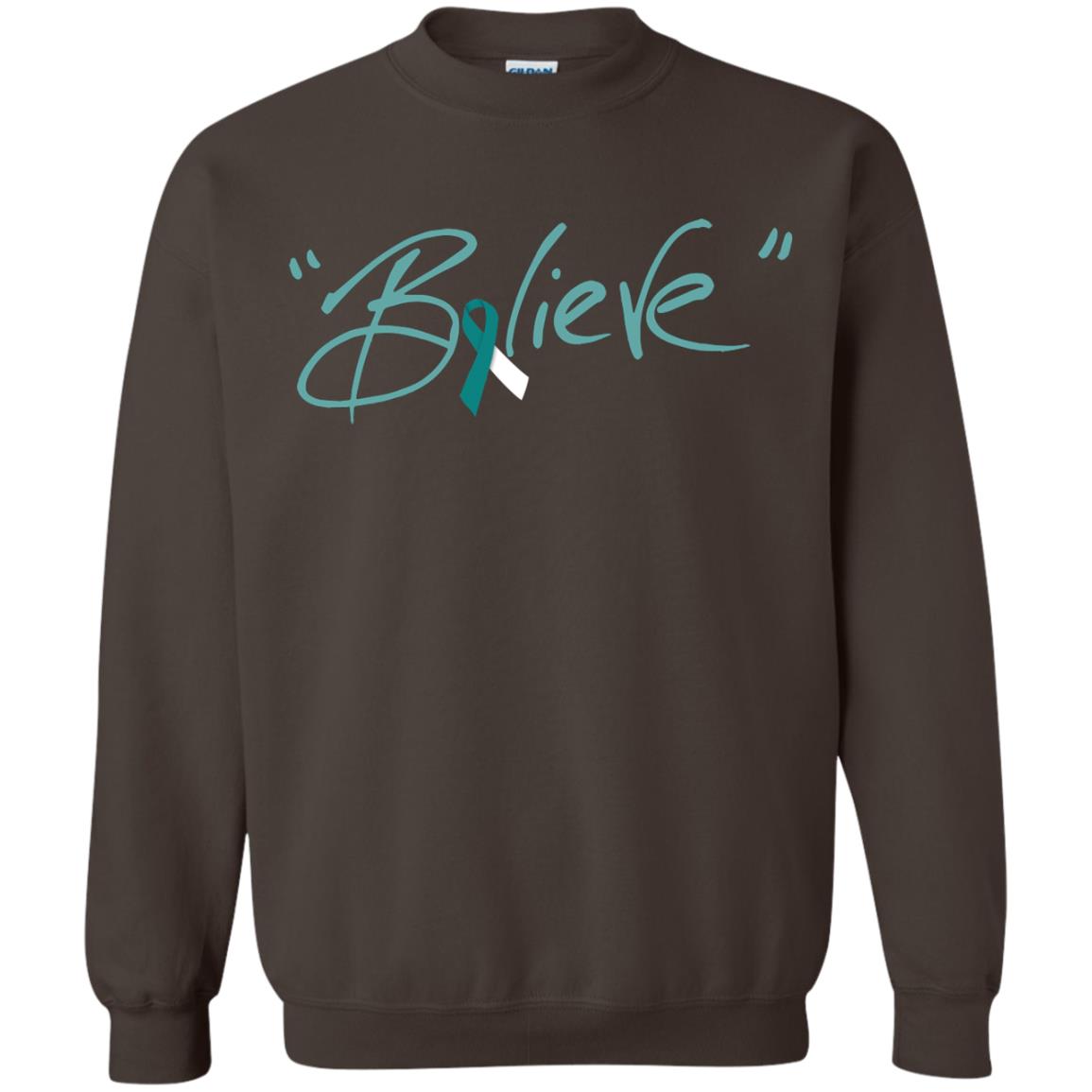 Cervical Cancer Awareness Shirt Teal White Ribbon Believe Dark Chocolate