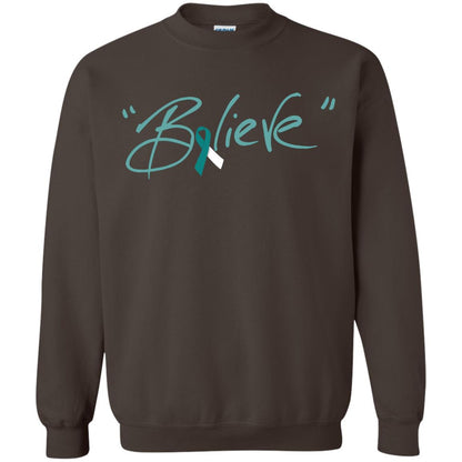 Cervical Cancer Awareness Shirt Teal White Ribbon Believe Dark Chocolate