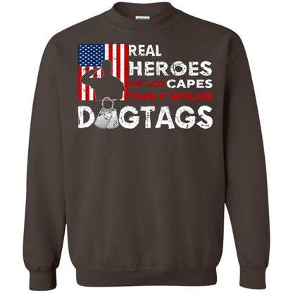 Real Heroes Don_t Wear Capes They Wear Dogtags Military T-shirt Dark Chocolate