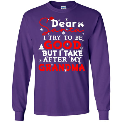 Dear Santa I Try To Be Good But I Take After My Grandma Ugly Christmas Family Matching Shirt Purple
