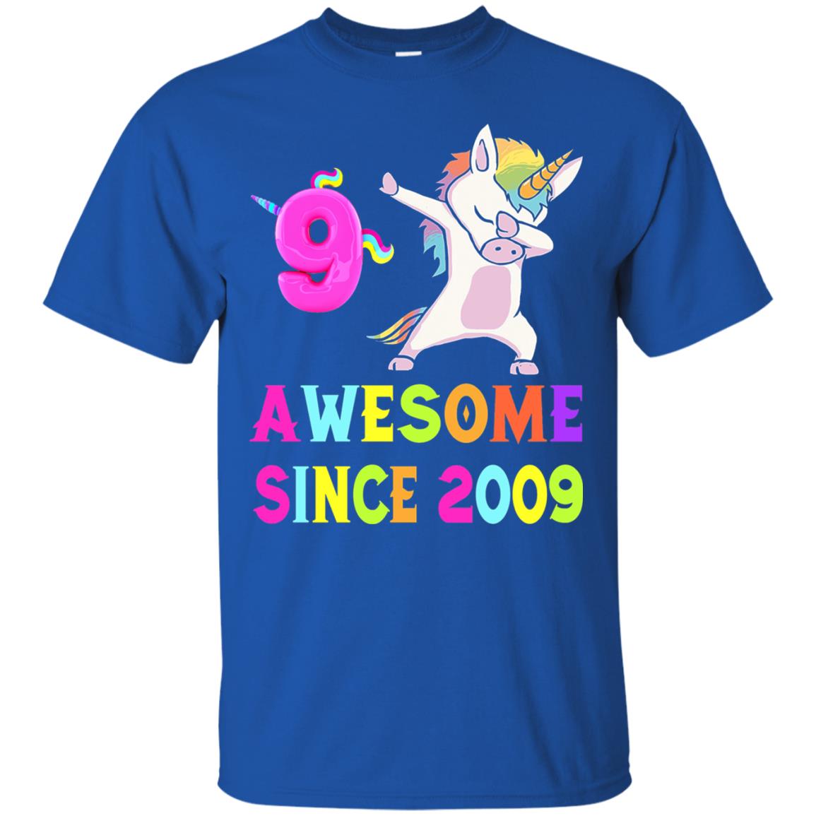 Unicorn Dabbing Awesome Since 2009 9th Birthday T-shirt Royal