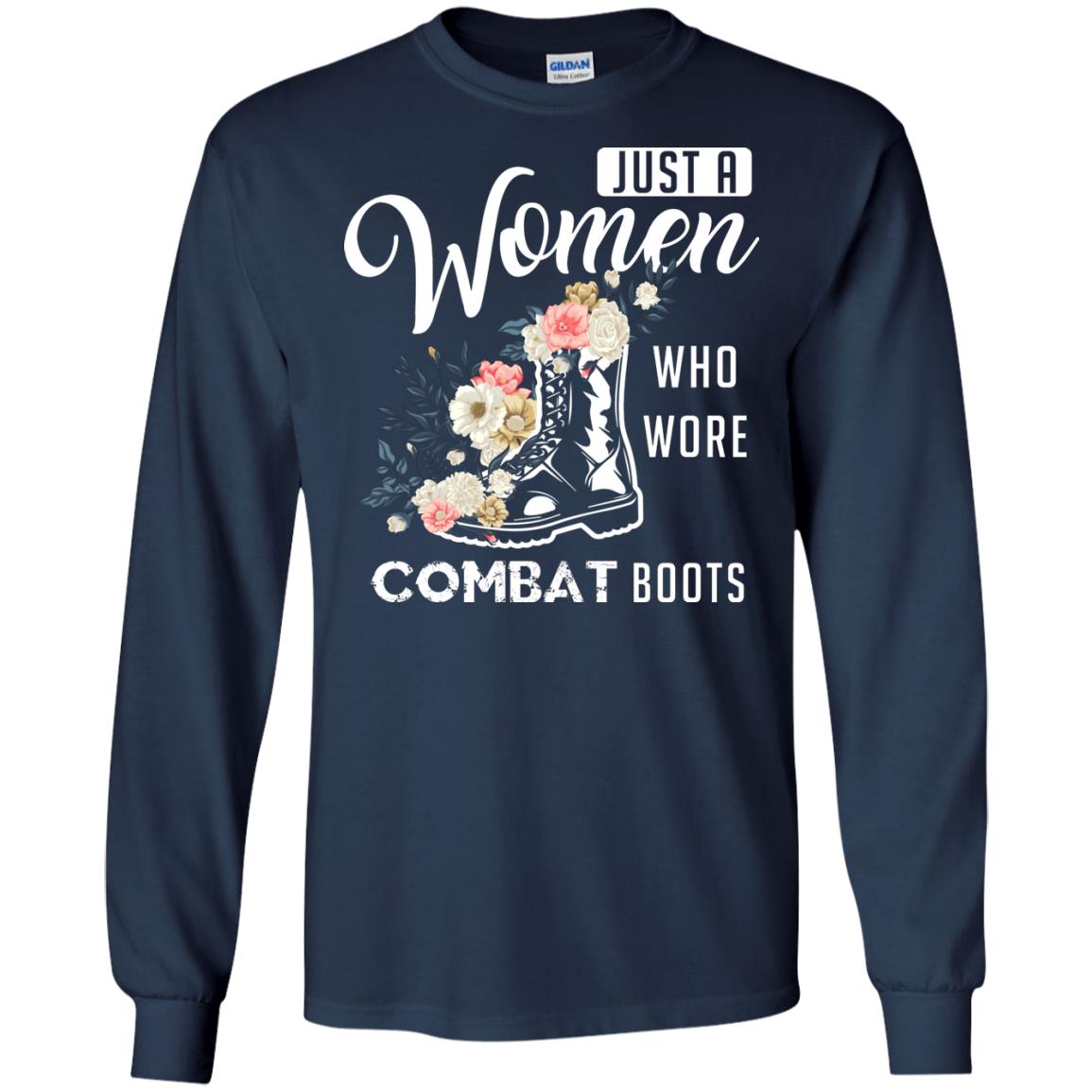 Just A Women Who Wore Combat Boots Female Veteran T-shirt Navy