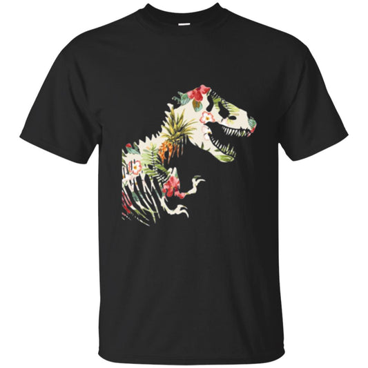 Dinosaur T-shirt Floral Tropical Hawaiian Pattern T Rex Black
