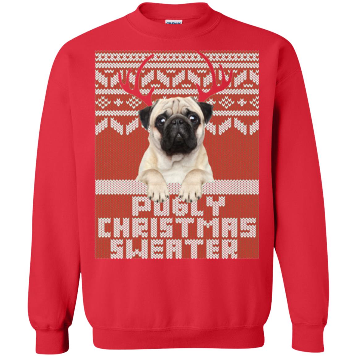 Dog Lovers T-shirt Pugly Christmas Sweater Red