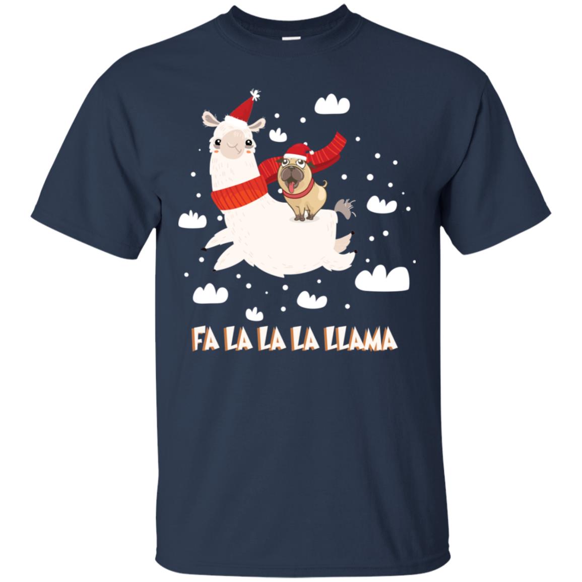 Fa La La La Llama With Pug X-mas Gift Shirt Navy