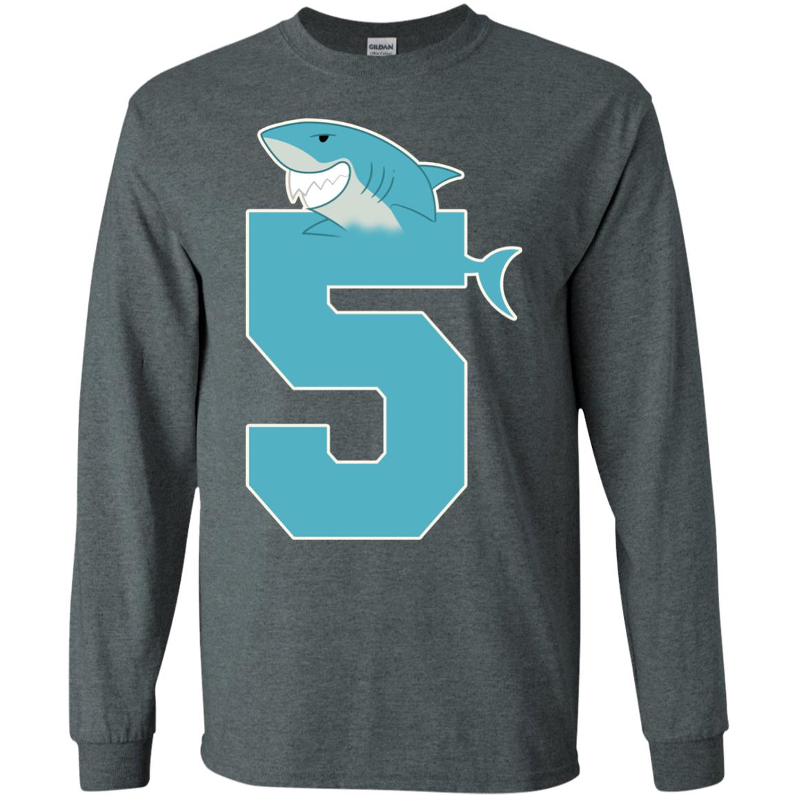 5th Birthday Shark Party Shirt Dark Heather