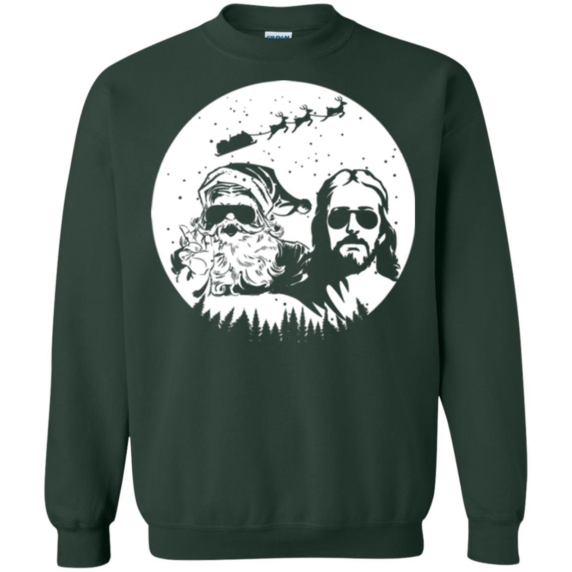 Christmas T-shirt Jesus And Santa Claus Forest Green