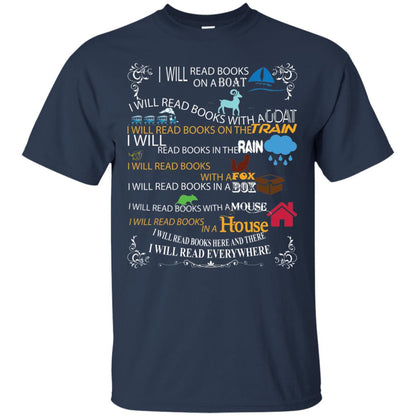 I Will Read Books On A Boat And Everywhere Bookworm T-shirt Navy