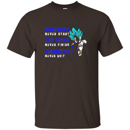 Cowards Never Start The Weak Never Finish Comic T-shirt Dark Chocolate