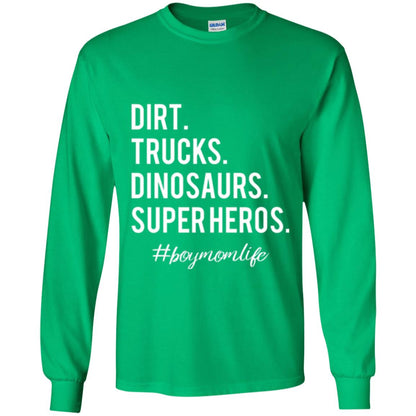 Dirt Trucks Dinosaurs Super Heros #boymomlife Mommy T-shirt Irish Green