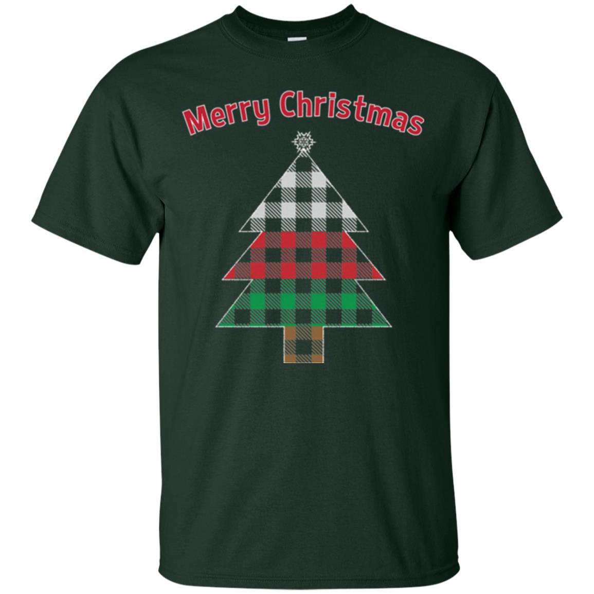 Unique Buffalo Plaid Tree Christmas Matching Pajama T-shirt Forest Green
