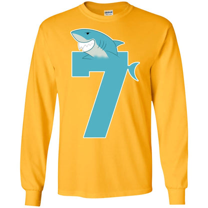 7th Birthday Shark Party Shirt Gold