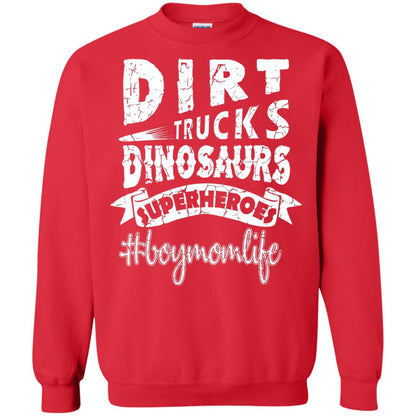 Dirt Trucks Dinosaurs Superheroes #boymomlife Family T-shirt Red