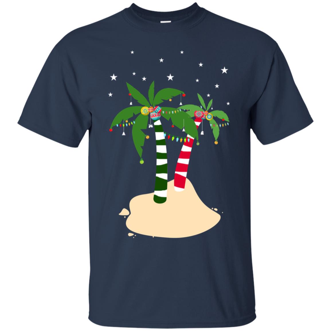 Decorated Tropical Coconut Tree Merry X-mas 2018 Gift Shirt Navy