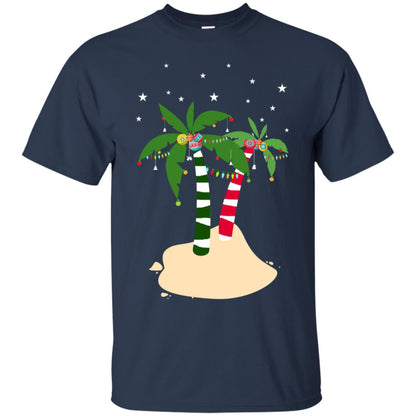 Decorated Tropical Coconut Tree Merry X-mas 2018 Gift Shirt Navy