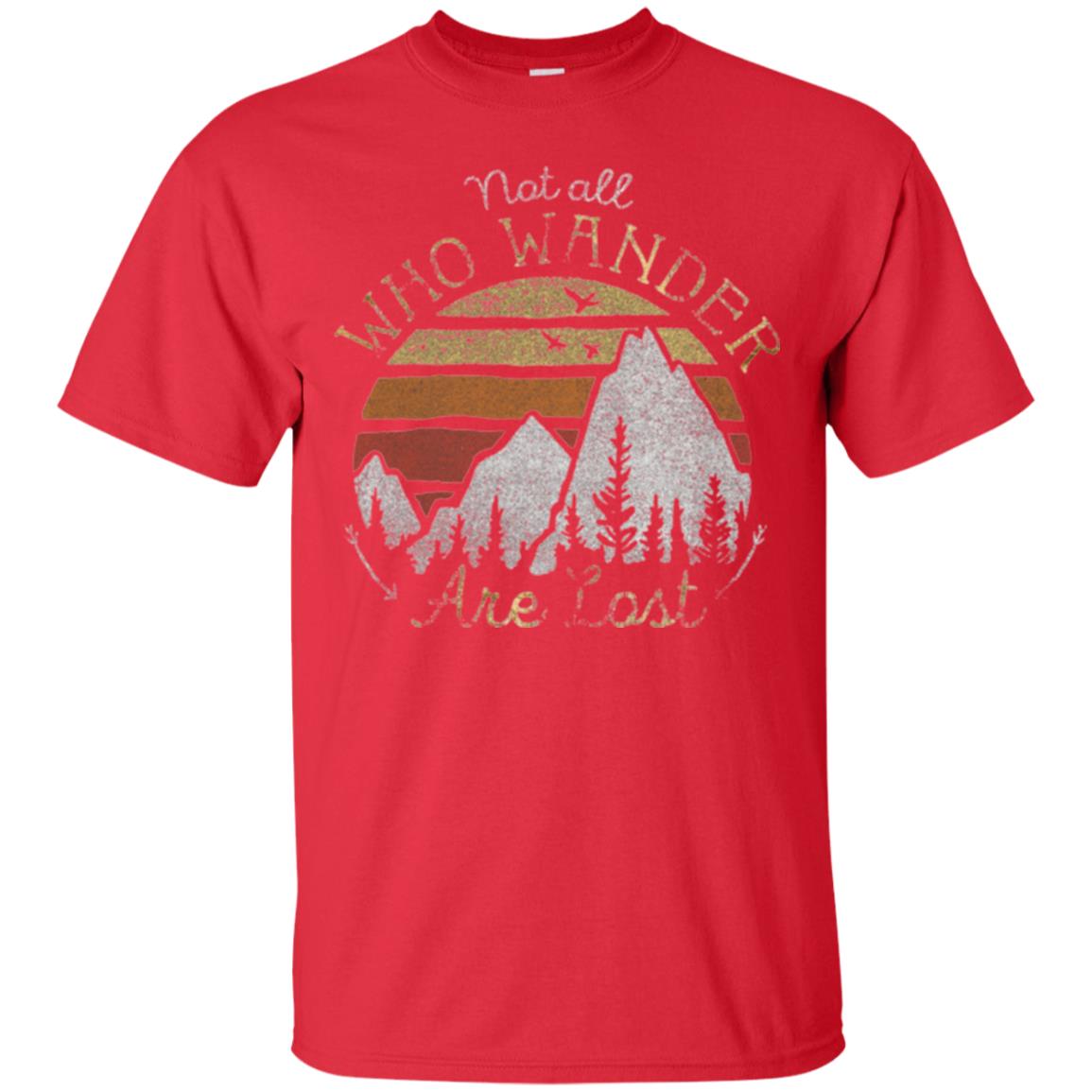 Gradient Mountain Gold T-shirt Not All Who Wander Are Lost Red