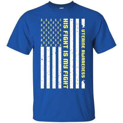 Uterine Awareness His Fight Is My Fight Peach Ribbon Stars Flag Of Usa Shirt Royal