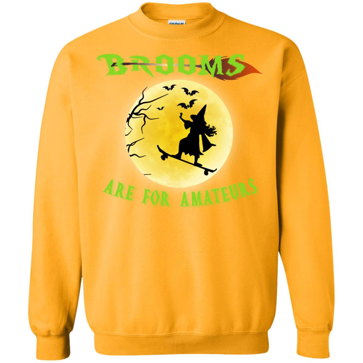 Brooms Are For Amateurs Witches Ride Skateboard Funny Halloween Shirt Gold