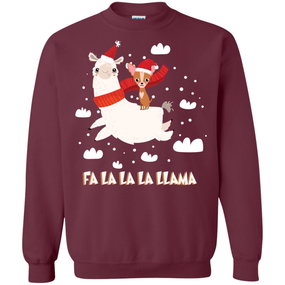 Fa La La La Llama With Chihuahua X-mas Gift Shirt Maroon