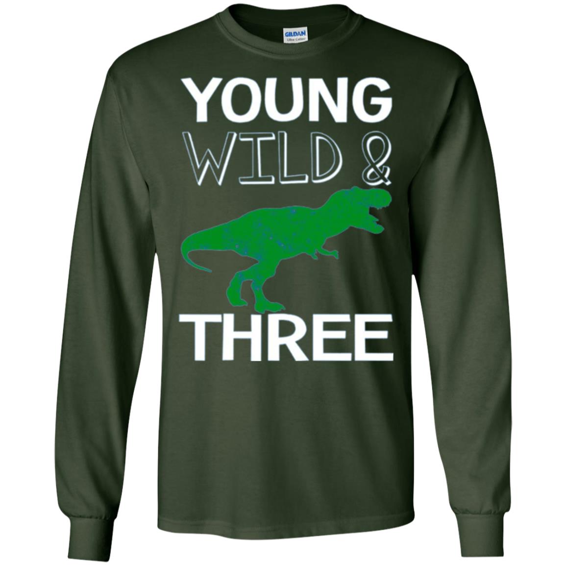 Dinosaur T-shirt Young Wild And Three Forest Green