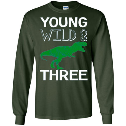 Dinosaur T-shirt Young Wild And Three Forest Green