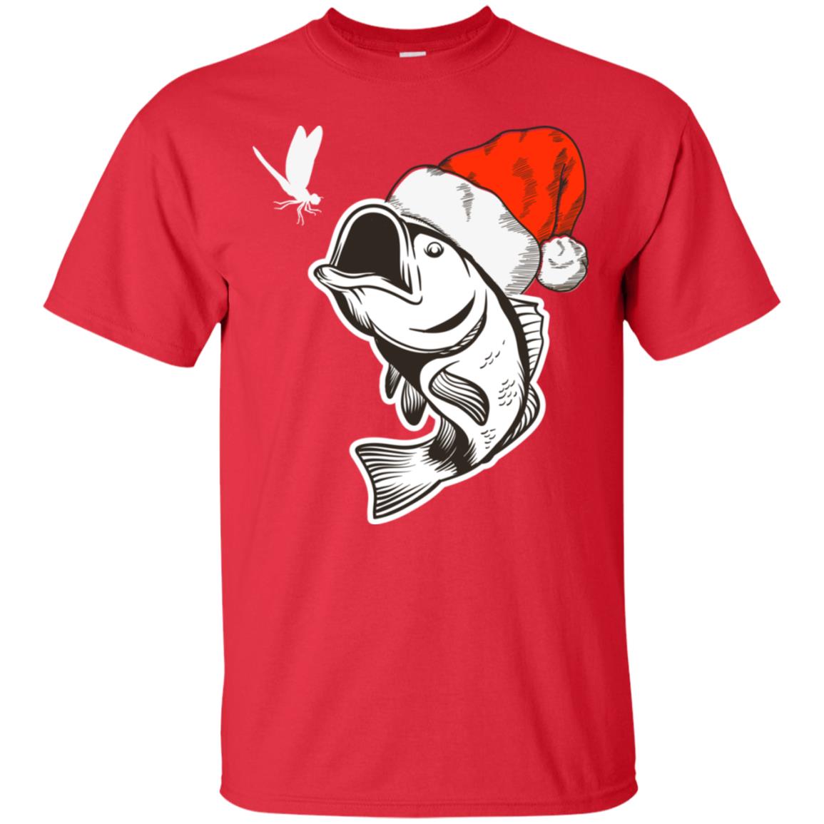 Bass Fishing Santa Hat Christmas Gift Shirt For Fishing Lovers Red