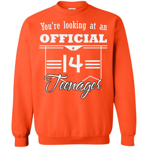 You're Looking At An Official 14 Teenager 14th Birthday ShirtG180 Gildan Crewneck Pullover Sweatshirt 8 oz.