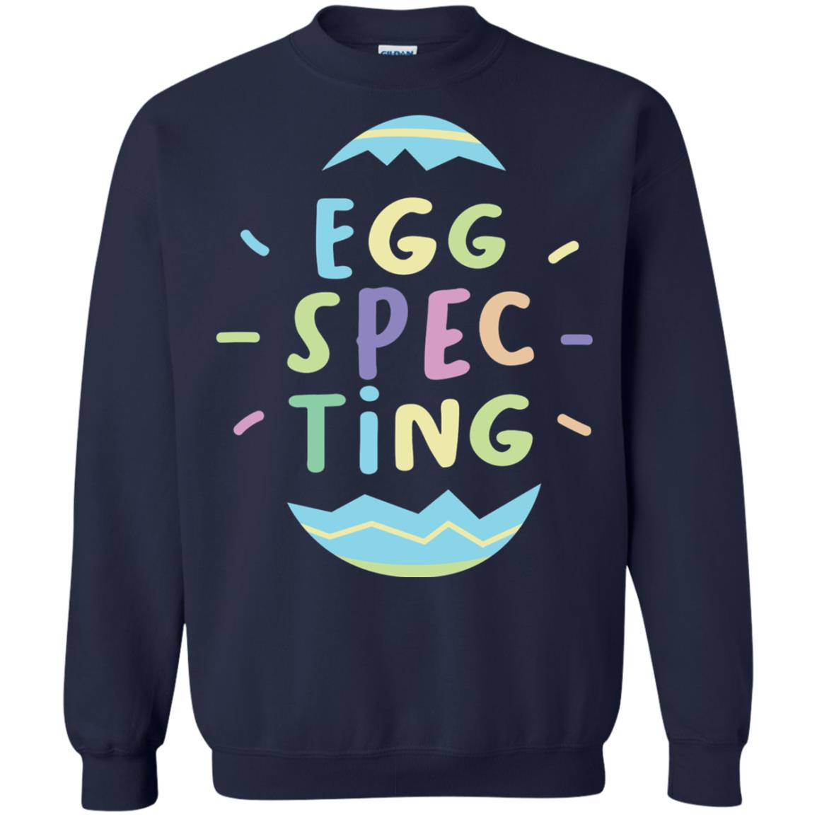Eggspecting Funny Pregnancy Pregnant Easter Shirt Navy