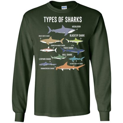 Shark Lovers T-shirt 9 Types Of Sharks Ocean Forest Green