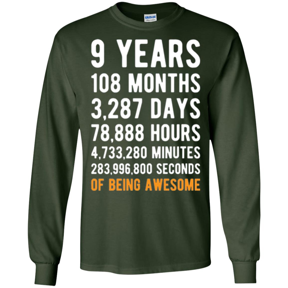 9th Birthday T-shirt 9 Years Old Being Awesome Forest Green