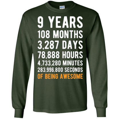 9th Birthday T-shirt 9 Years Old Being Awesome Forest Green