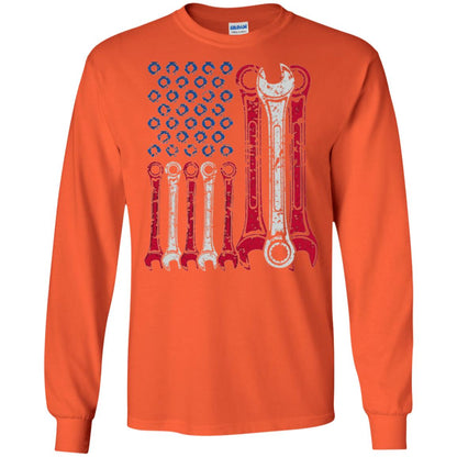 Mechanic T-shirt Usa Red White Blue American Flag Orange
