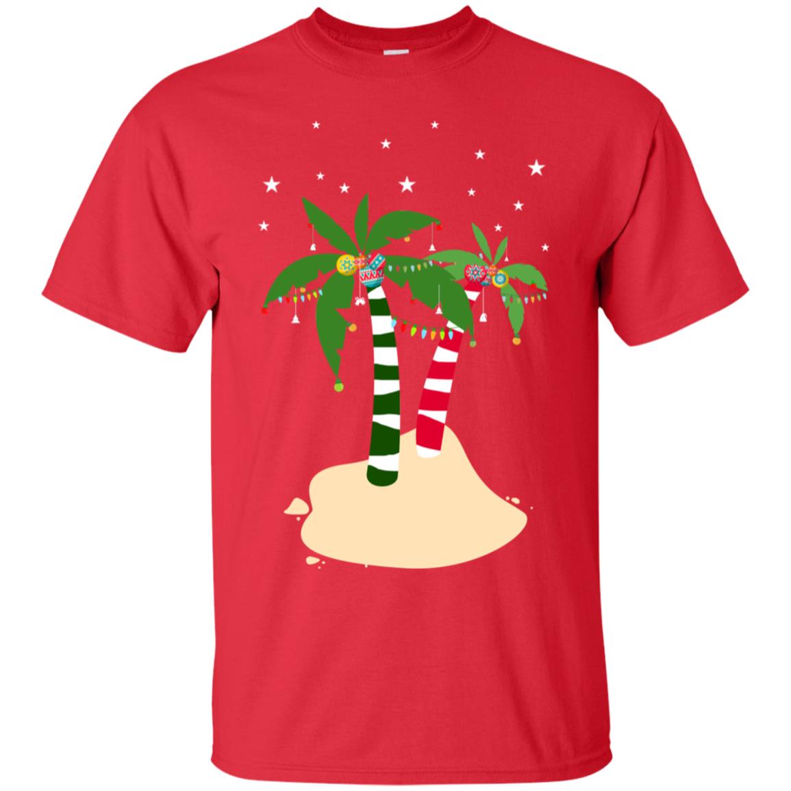 Decorated Tropical Coconut Tree Merry X-mas 2018 Gift Shirt Red