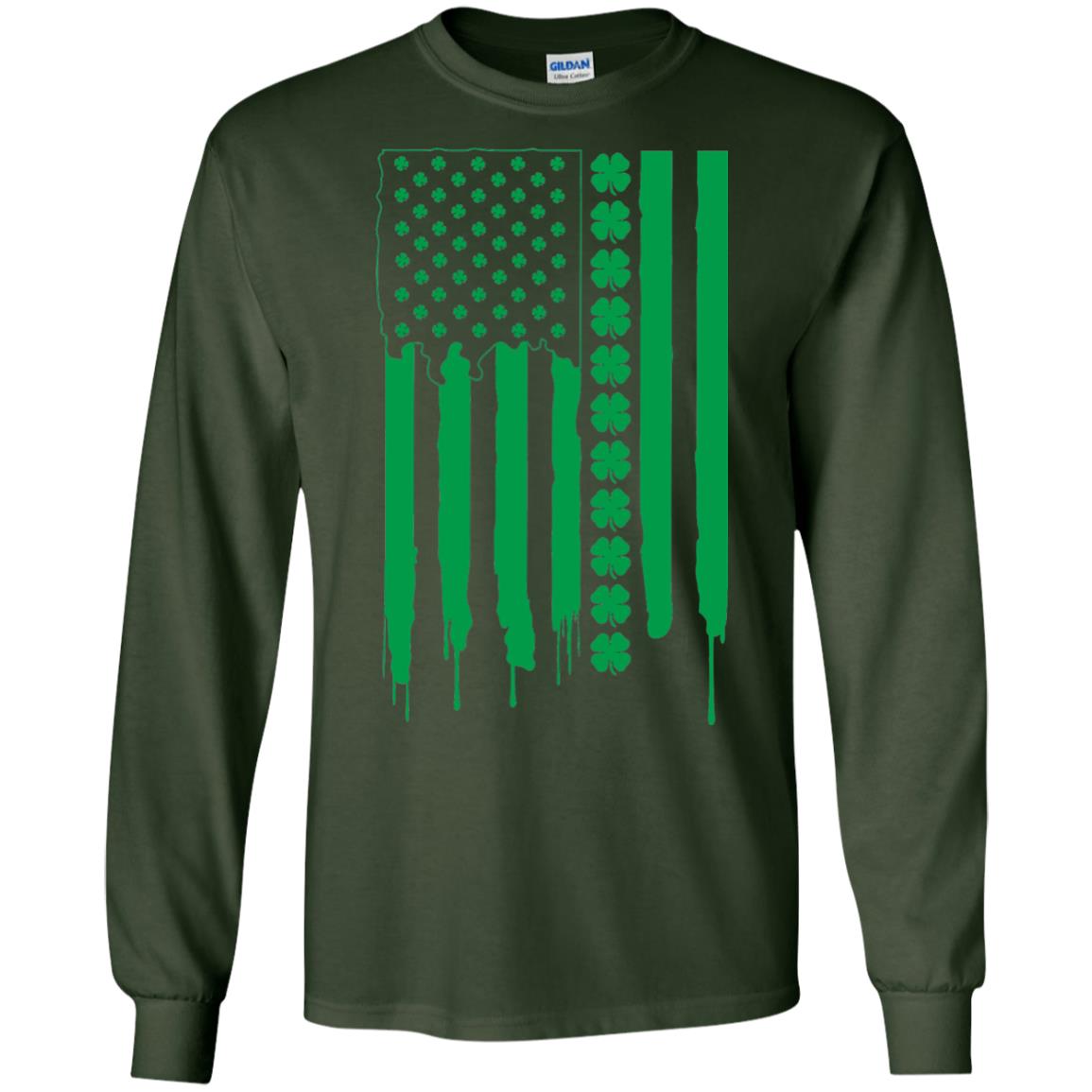 Irish American Flag St Patrick_s Day T-shirt Forest Green