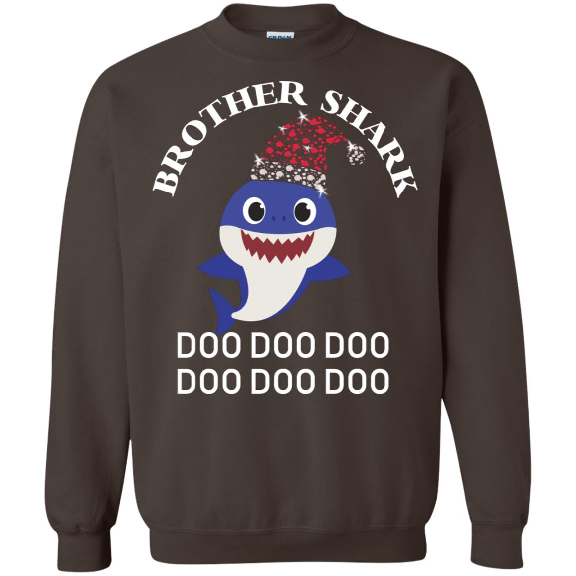 Brother Shark With Santa Claus Hat Merry X-mas Family Shark Gift Shirt Dark Chocolate
