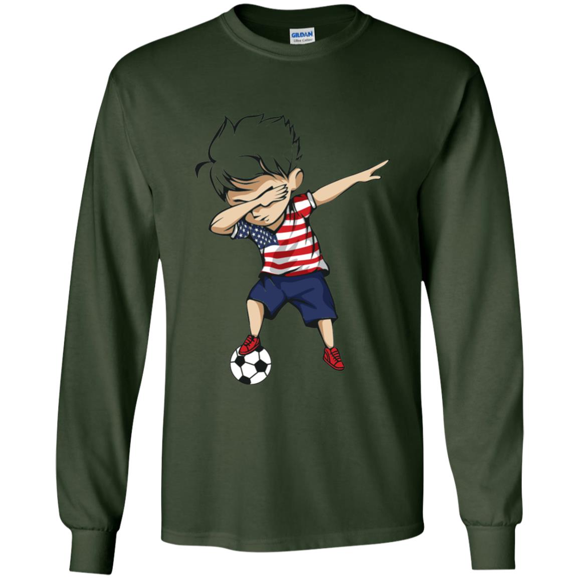 Dabbing Soccer Boy United States Jersey Shirt Usa Football Forest Green