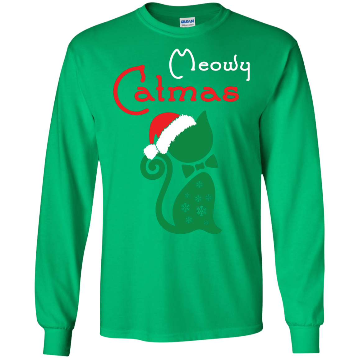 Cat Christmas T-Shirt Meowy Catmas Irish Green